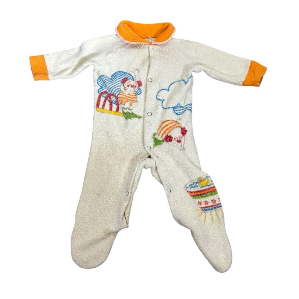 Vintage Infant Footed Snap Up One Piece Sleeper Terry Cloth Clowns Bath Swim